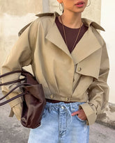 LIZAKOSHT  -  Autumn New Cropped Trench Jacket Women Streetwear Double Breasted Long Sleeve Casual Short Top Female Fashion Coat Outfits 2025